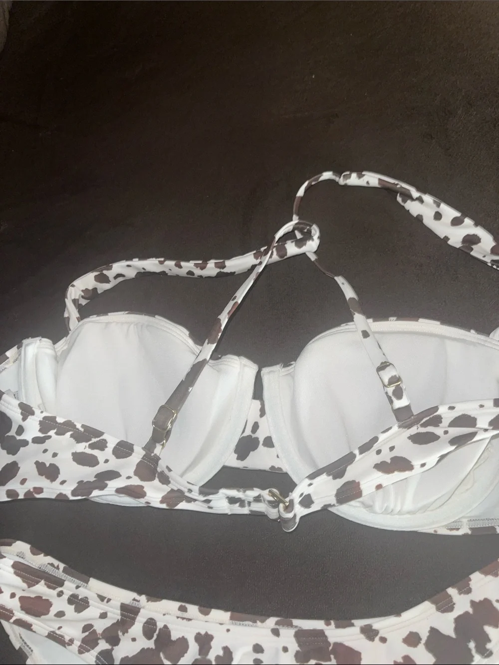 No Boundaries White Bikini Set with Brown Cow Spot Print